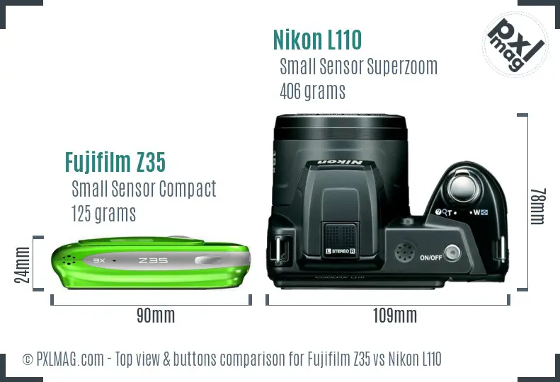 Fujifilm Z35 vs Nikon L110 top view buttons comparison