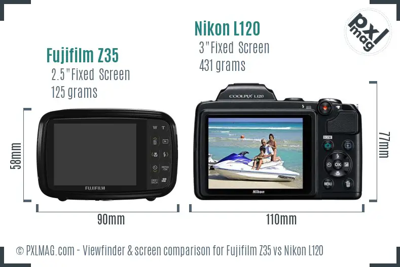 Fujifilm Z35 vs Nikon L120 Screen and Viewfinder comparison