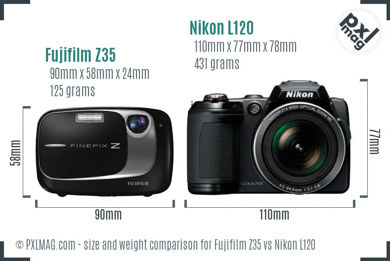 Fujifilm Z35 vs Nikon L120 size comparison