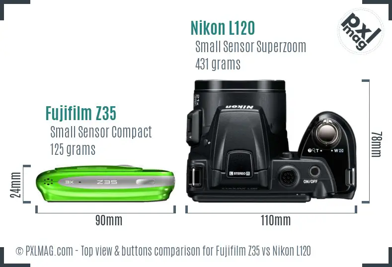 Fujifilm Z35 vs Nikon L120 top view buttons comparison