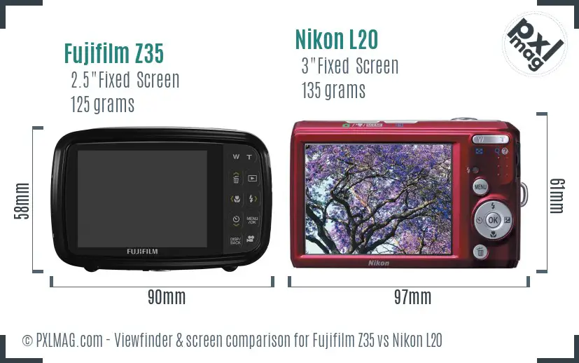 Fujifilm Z35 vs Nikon L20 Screen and Viewfinder comparison