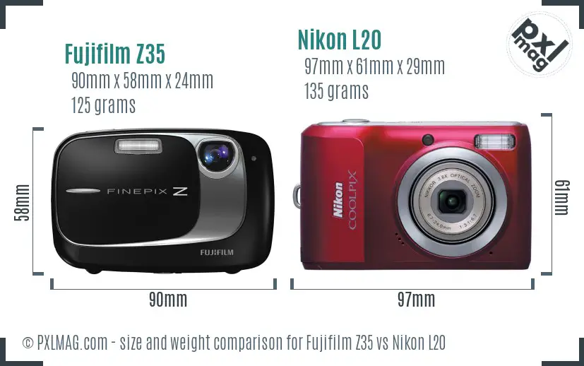 Fujifilm Z35 vs Nikon L20 size comparison