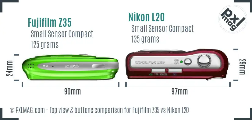 Fujifilm Z35 vs Nikon L20 top view buttons comparison