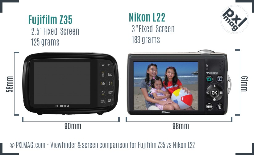Fujifilm Z35 vs Nikon L22 Screen and Viewfinder comparison