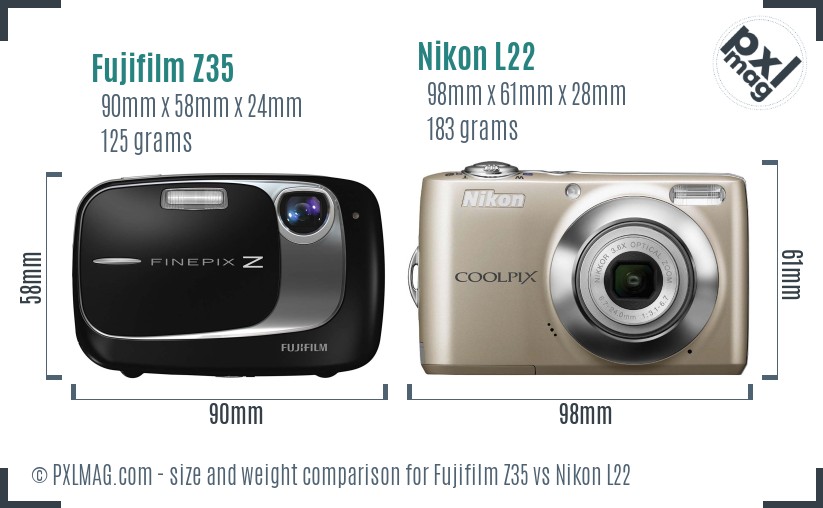 Fujifilm Z35 vs Nikon L22 size comparison