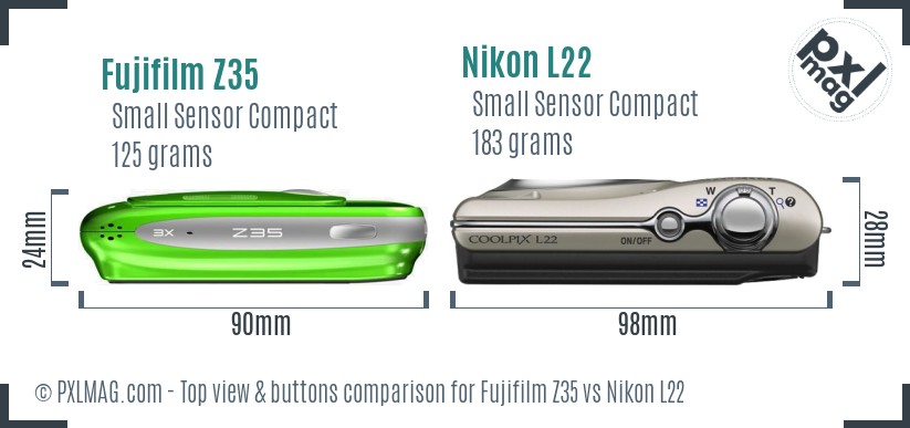 Fujifilm Z35 vs Nikon L22 top view buttons comparison