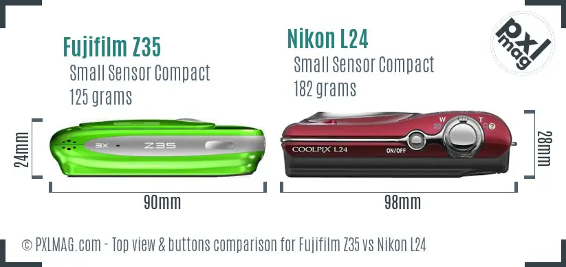 Fujifilm Z35 vs Nikon L24 top view buttons comparison