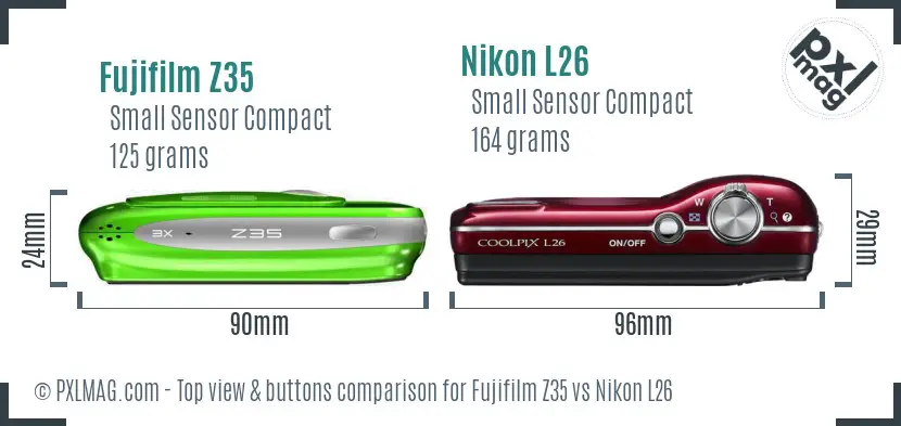 Fujifilm Z35 vs Nikon L26 top view buttons comparison