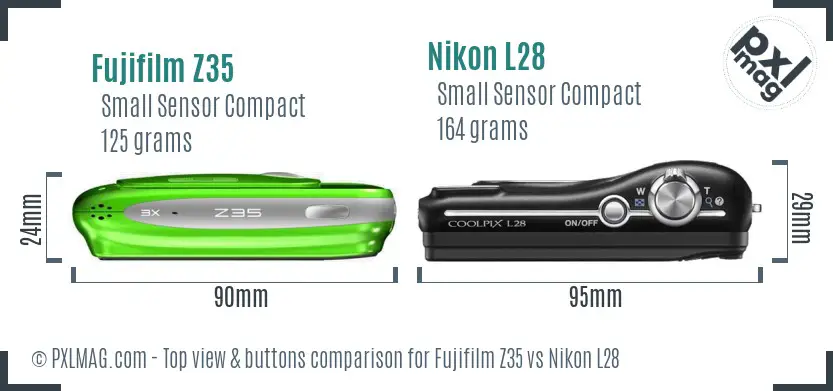 Fujifilm Z35 vs Nikon L28 top view buttons comparison Fujifilm Z35 vs Nikon L28 top view buttons comparison