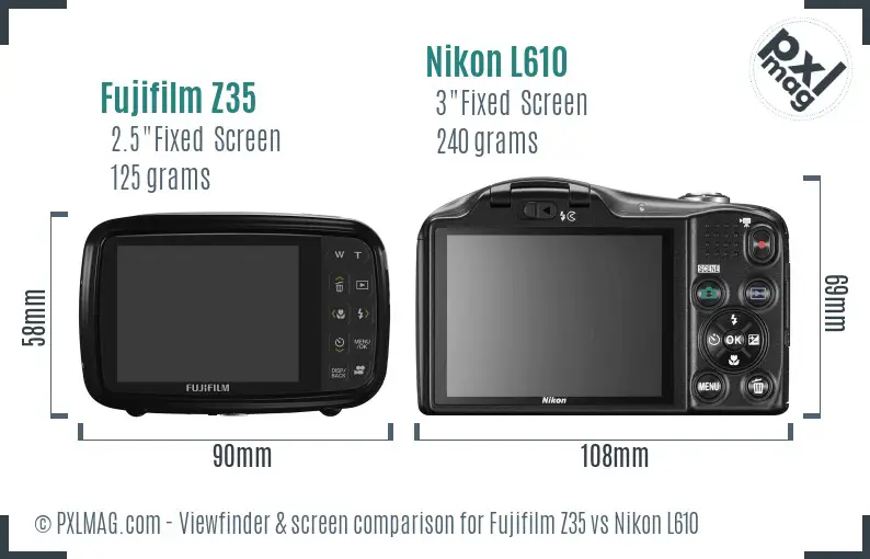 Fujifilm Z35 vs Nikon L610 Screen and Viewfinder comparison