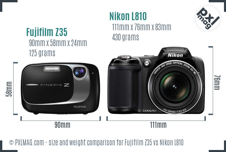 Fujifilm Z35 vs Nikon L810 size comparison
