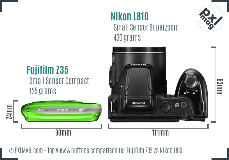Fujifilm Z35 vs Nikon L810 top view buttons comparison
