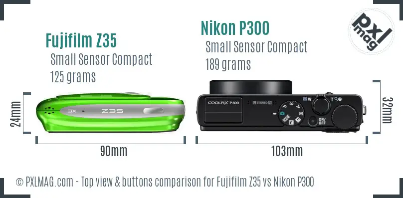 Fujifilm Z35 vs Nikon P300 top view buttons comparison Fujifilm Z35 vs Nikon P300 top view buttons comparison