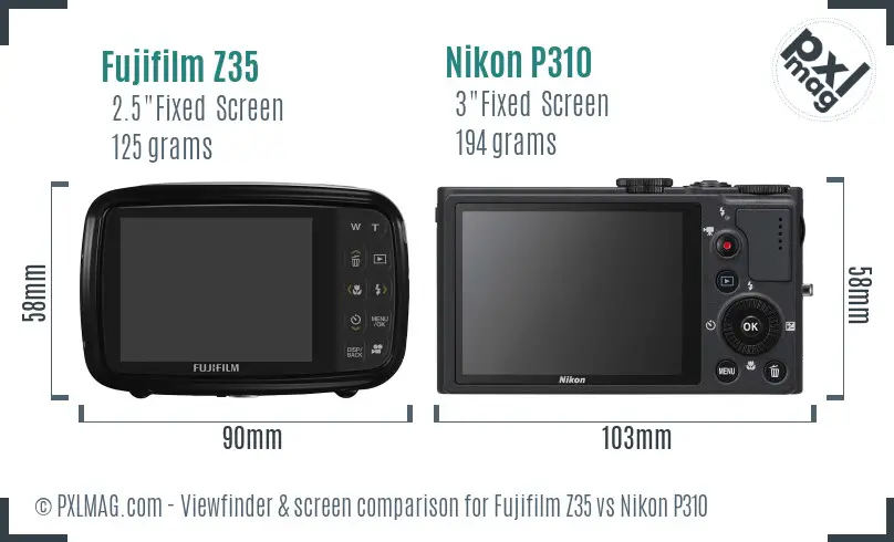 Fujifilm Z35 vs Nikon P310 Screen and Viewfinder comparison