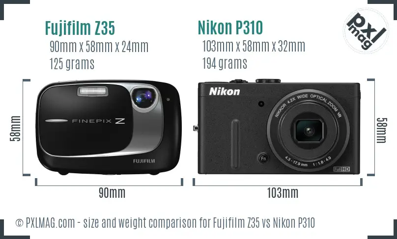 Fujifilm Z35 vs Nikon P310 size comparison