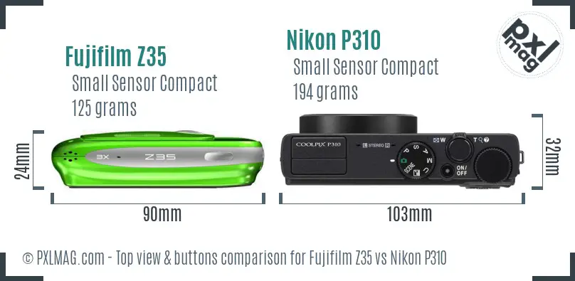 Fujifilm Z35 vs Nikon P310 top view buttons comparison