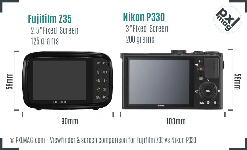 Fujifilm Z35 vs Nikon P330 Screen and Viewfinder comparison