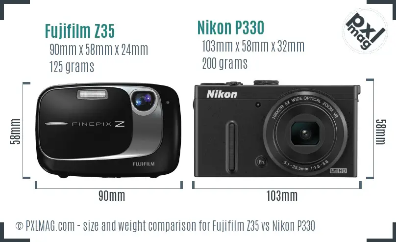 Fujifilm Z35 vs Nikon P330 size comparison