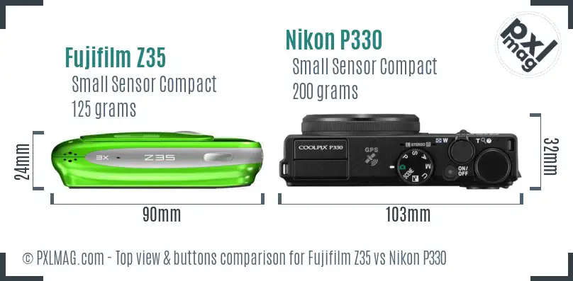 Fujifilm Z35 vs Nikon P330 top view buttons comparison