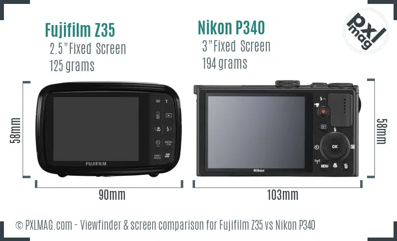 Fujifilm Z35 vs Nikon P340 Screen and Viewfinder comparison