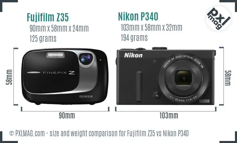 Fujifilm Z35 vs Nikon P340 size comparison