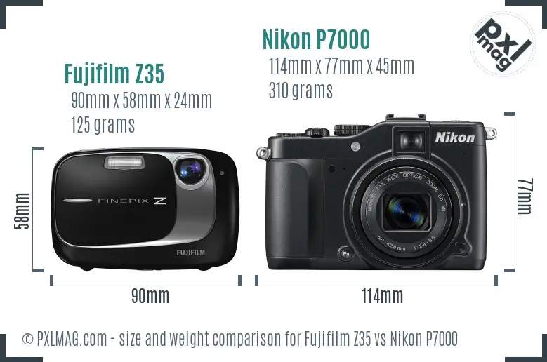 Fujifilm Z35 vs Nikon P7000 size comparison Fujifilm Z35 vs Nikon P7000 size comparison