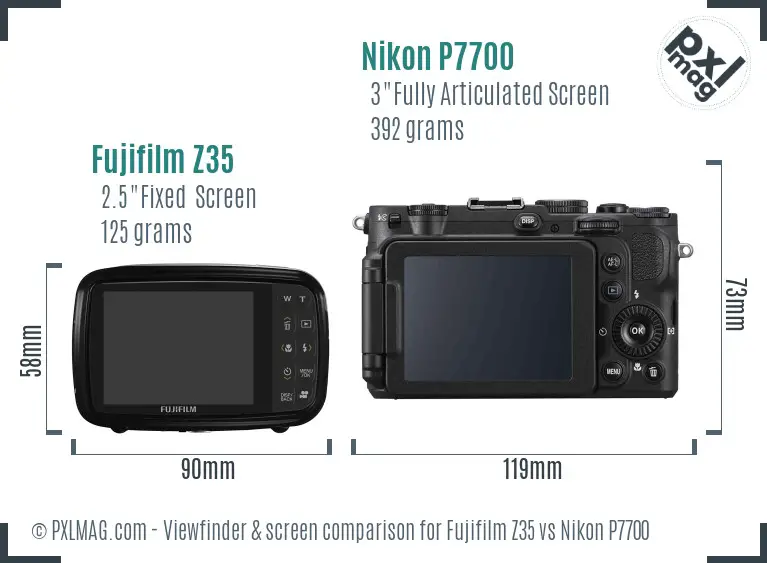 Fujifilm Z35 vs Nikon P7700 Screen and Viewfinder comparison