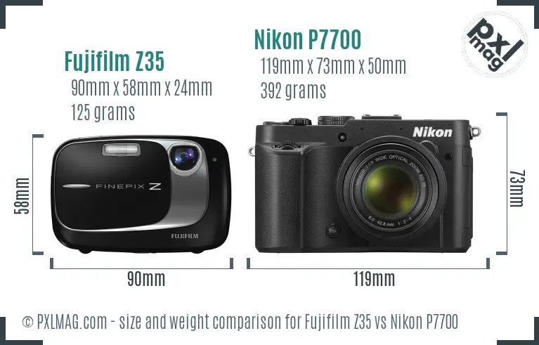 Fujifilm Z35 vs Nikon P7700 size comparison
