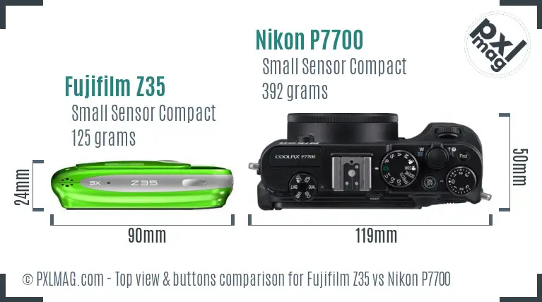 Fujifilm Z35 vs Nikon P7700 top view buttons comparison
