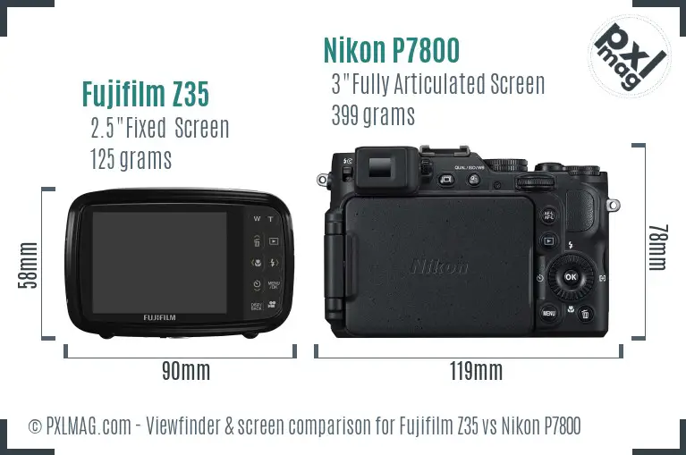 Fujifilm Z35 vs Nikon P7800 Screen and Viewfinder comparison