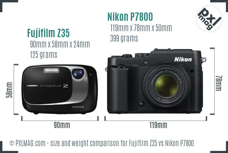 Fujifilm Z35 vs Nikon P7800 size comparison