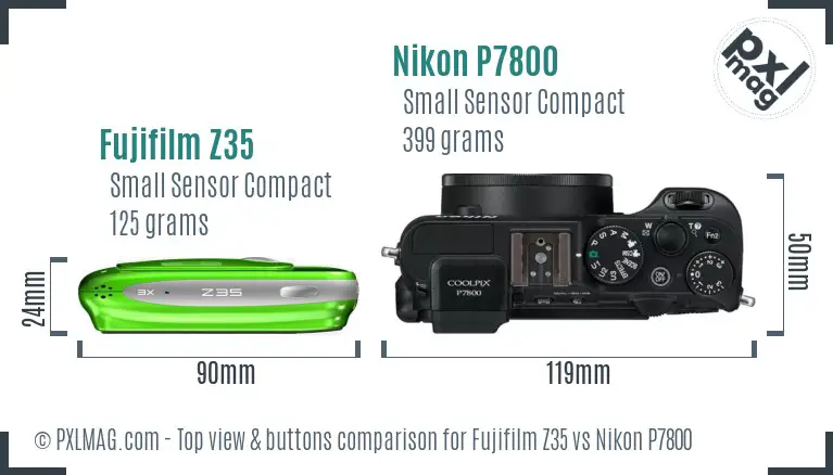 Fujifilm Z35 vs Nikon P7800 top view buttons comparison