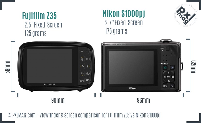 Fujifilm Z35 vs Nikon S1000pj Screen and Viewfinder comparison