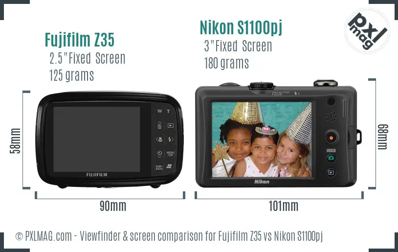 Fujifilm Z35 vs Nikon S1100pj Screen and Viewfinder comparison
