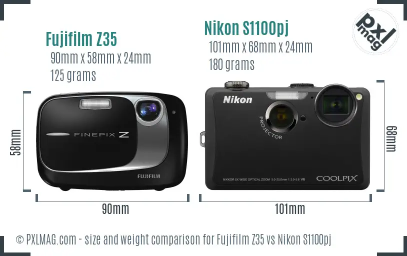Fujifilm Z35 vs Nikon S1100pj size comparison