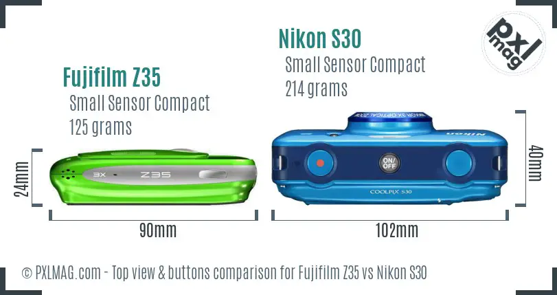Fujifilm Z35 vs Nikon S30 top view buttons comparison Fujifilm Z35 vs Nikon S30 top view buttons comparison