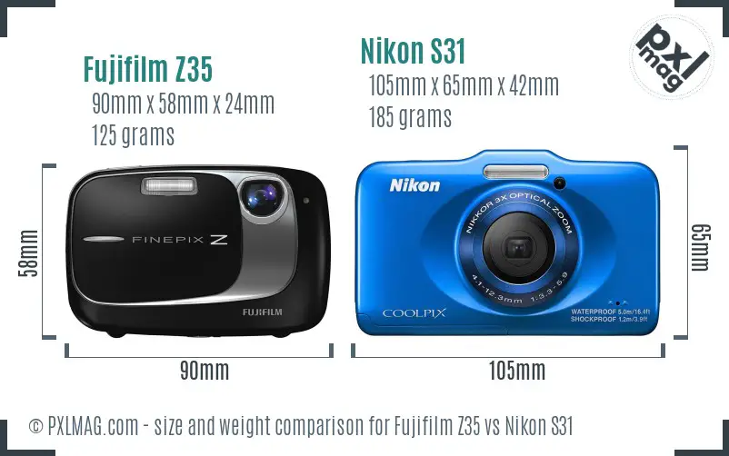 Fujifilm Z35 vs Nikon S31 size comparison Fujifilm Z35 vs Nikon S31 size comparison