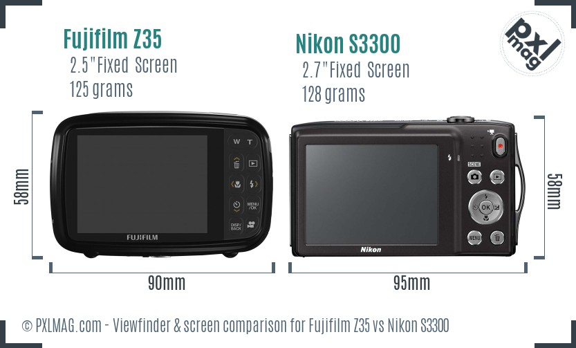 Fujifilm Z35 vs Nikon S3300 Screen and Viewfinder comparison