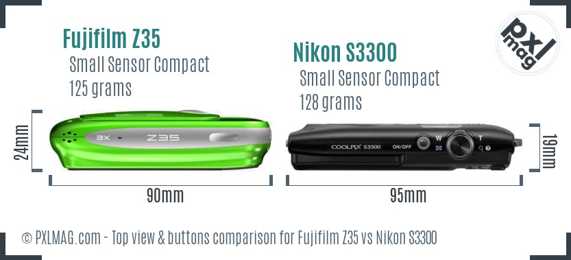 Fujifilm Z35 vs Nikon S3300 top view buttons comparison