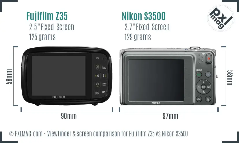 Fujifilm Z35 vs Nikon S3500 Screen and Viewfinder comparison