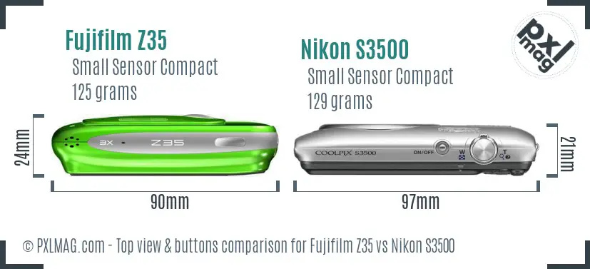 Fujifilm Z35 vs Nikon S3500 top view buttons comparison
