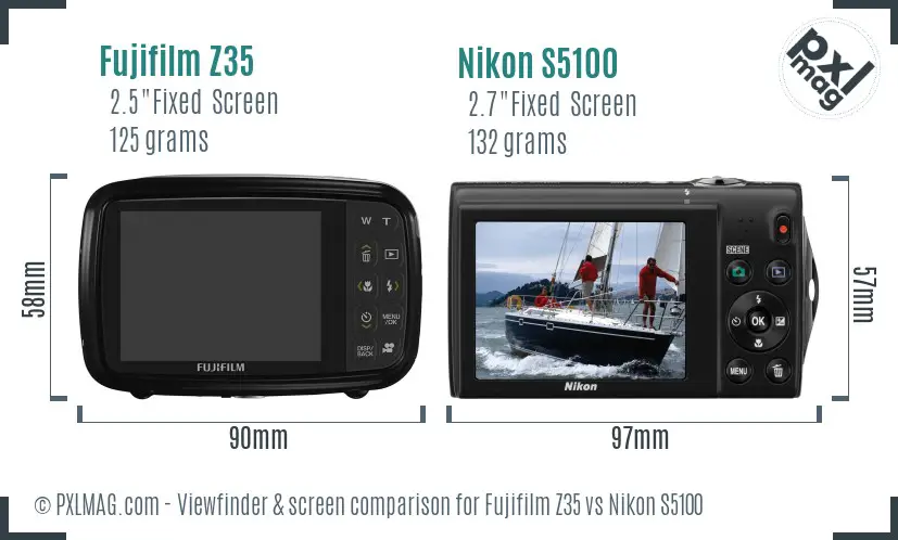 Fujifilm Z35 vs Nikon S5100 Screen and Viewfinder comparison