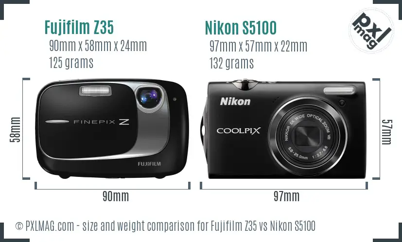 Fujifilm Z35 vs Nikon S5100 size comparison