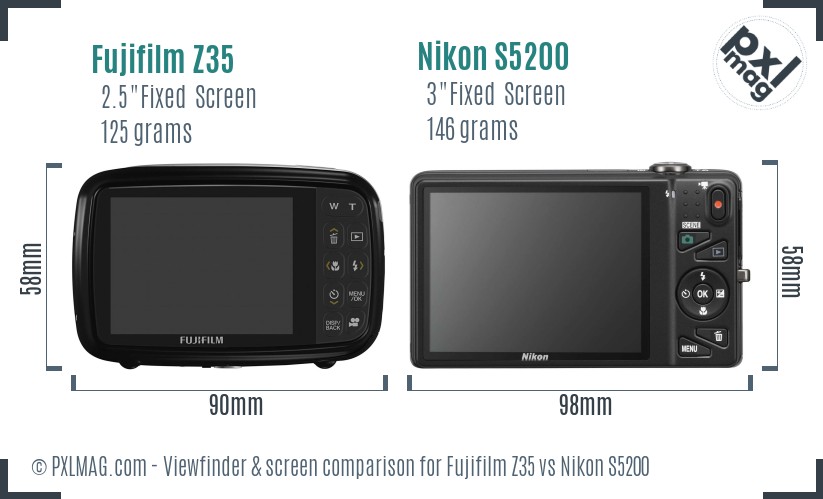 Fujifilm Z35 vs Nikon S5200 Screen and Viewfinder comparison