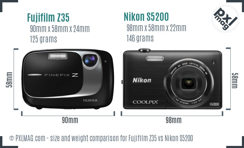 Fujifilm Z35 vs Nikon S5200 size comparison