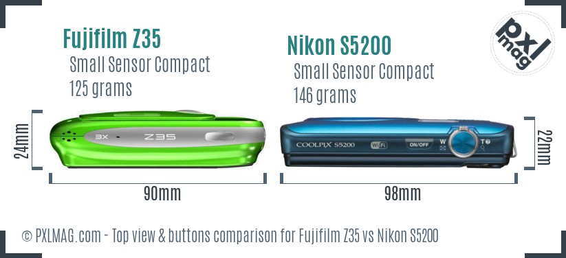 Fujifilm Z35 vs Nikon S5200 top view buttons comparison