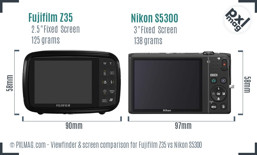 Fujifilm Z35 vs Nikon S5300 Screen and Viewfinder comparison