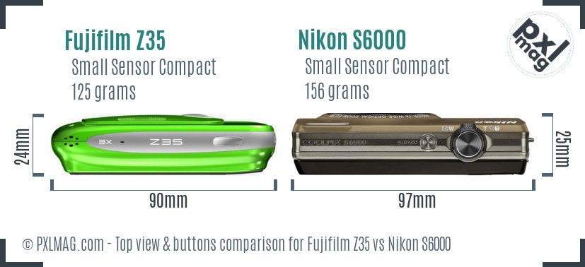 Fujifilm Z35 vs Nikon S6000 top view buttons comparison