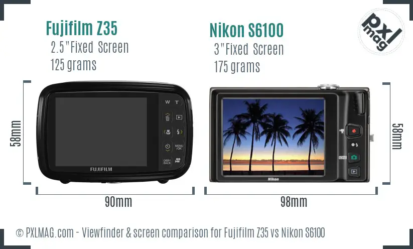 Fujifilm Z35 vs Nikon S6100 Screen and Viewfinder comparison