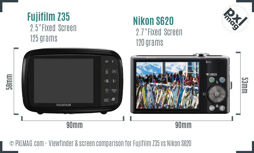 Fujifilm Z35 vs Nikon S620 Screen and Viewfinder comparison